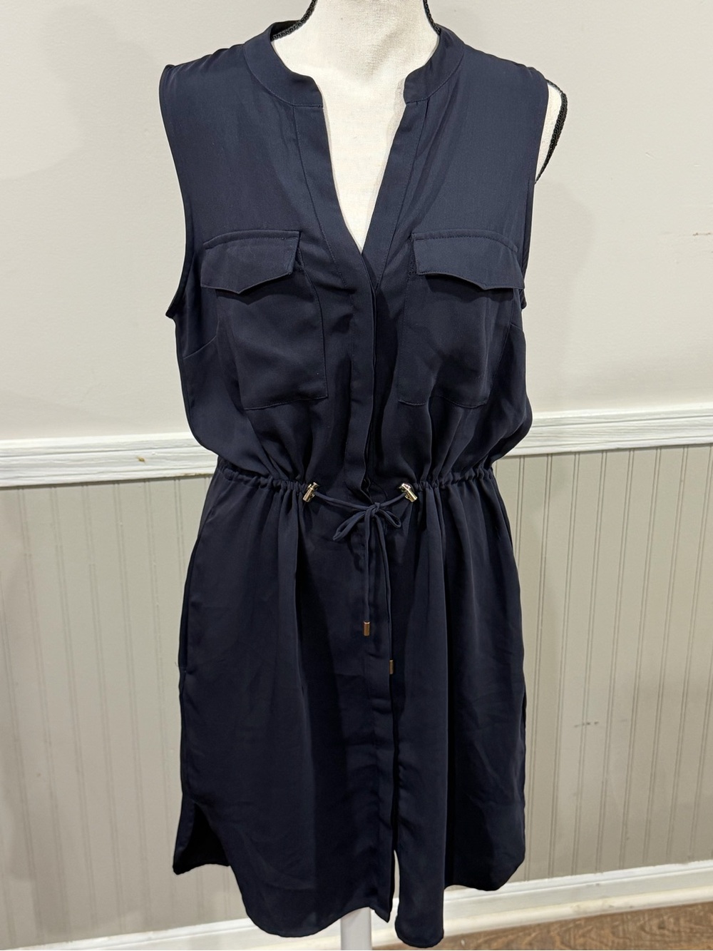 H&M Sleeveless Navy Drawstring Shirt Dress